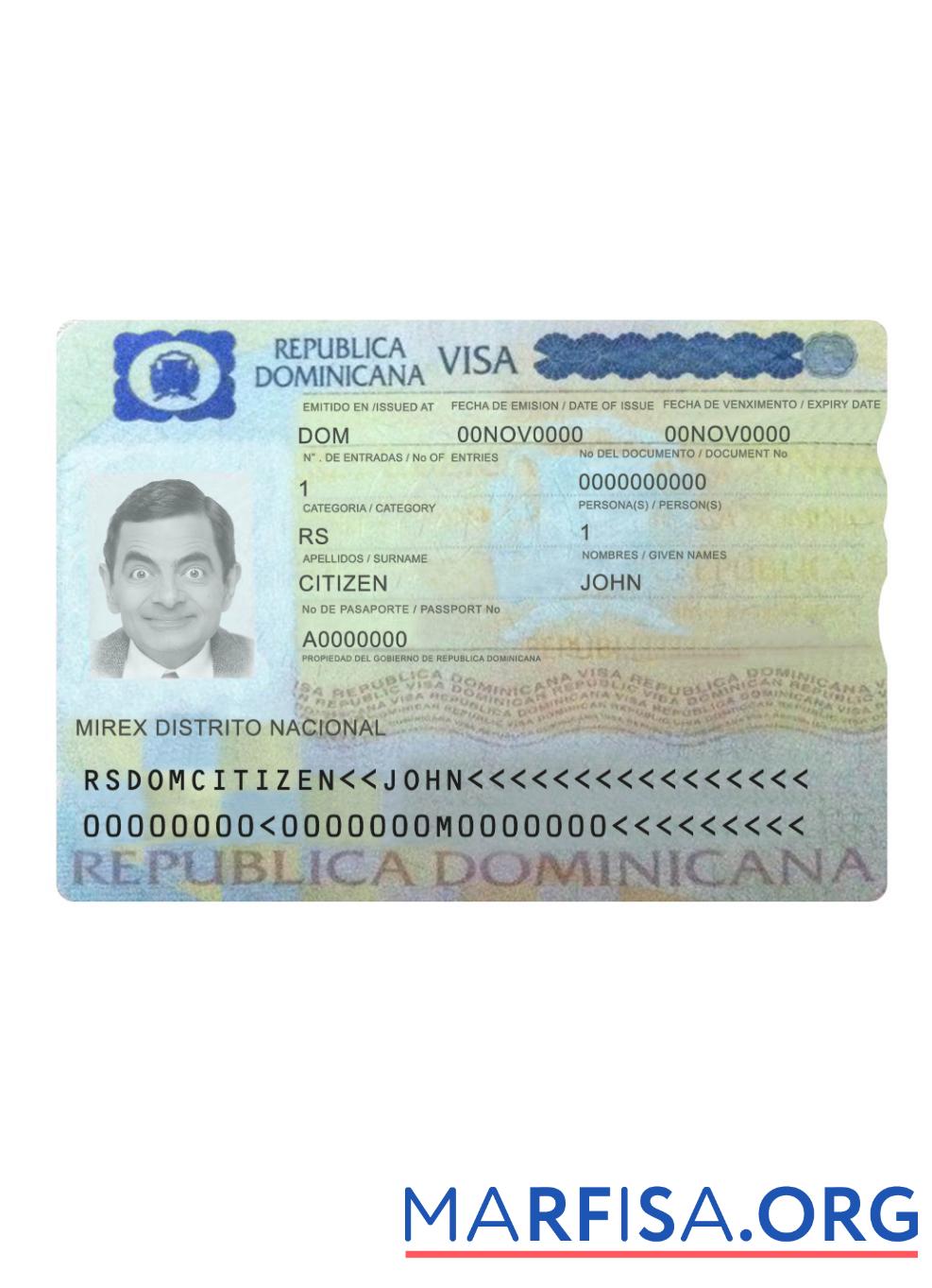 Printable Dominican Republic travel visa download for verification